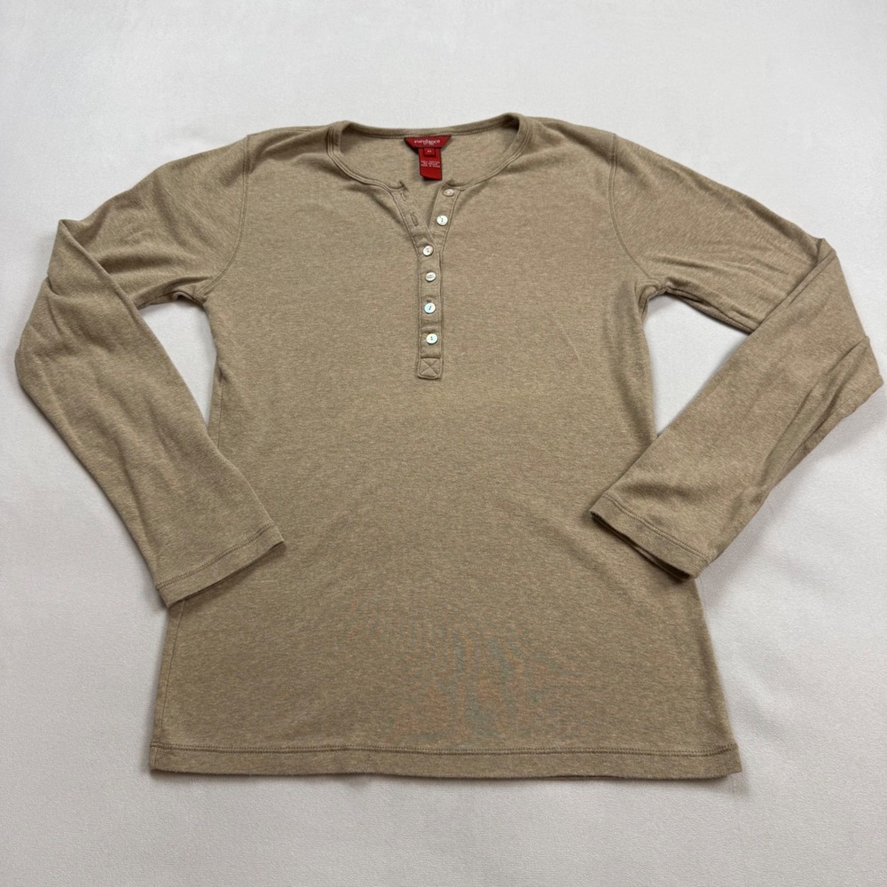 Sundance Womens Tan Cotton Long Sleeve Henley Top Size M Heathered Brown